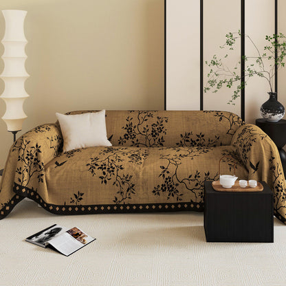 Reversible Jacquard Botanical Sofa Throw Slipcover with Anti-Slip Hem