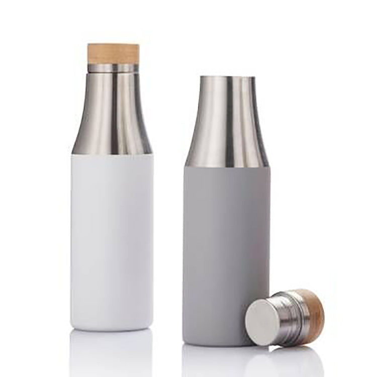Damen doppelwandige Edelstahl Trinkflasche mit Bambusdeckel Brehn
