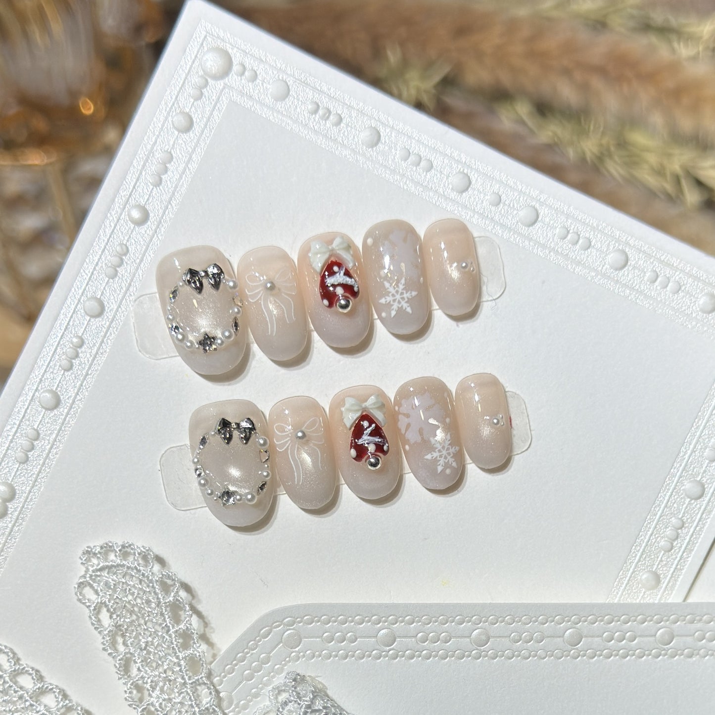 Künstlerisches winterliches Press-On-Nagelset Brehn