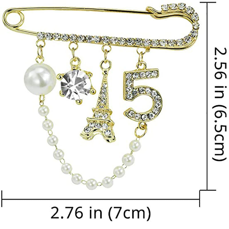 Elegante Brosche mit Perlen und Strass Brehn