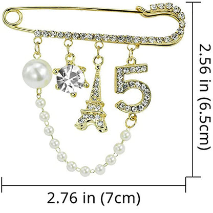Elegante Brosche mit Perlen und Strass Brehn