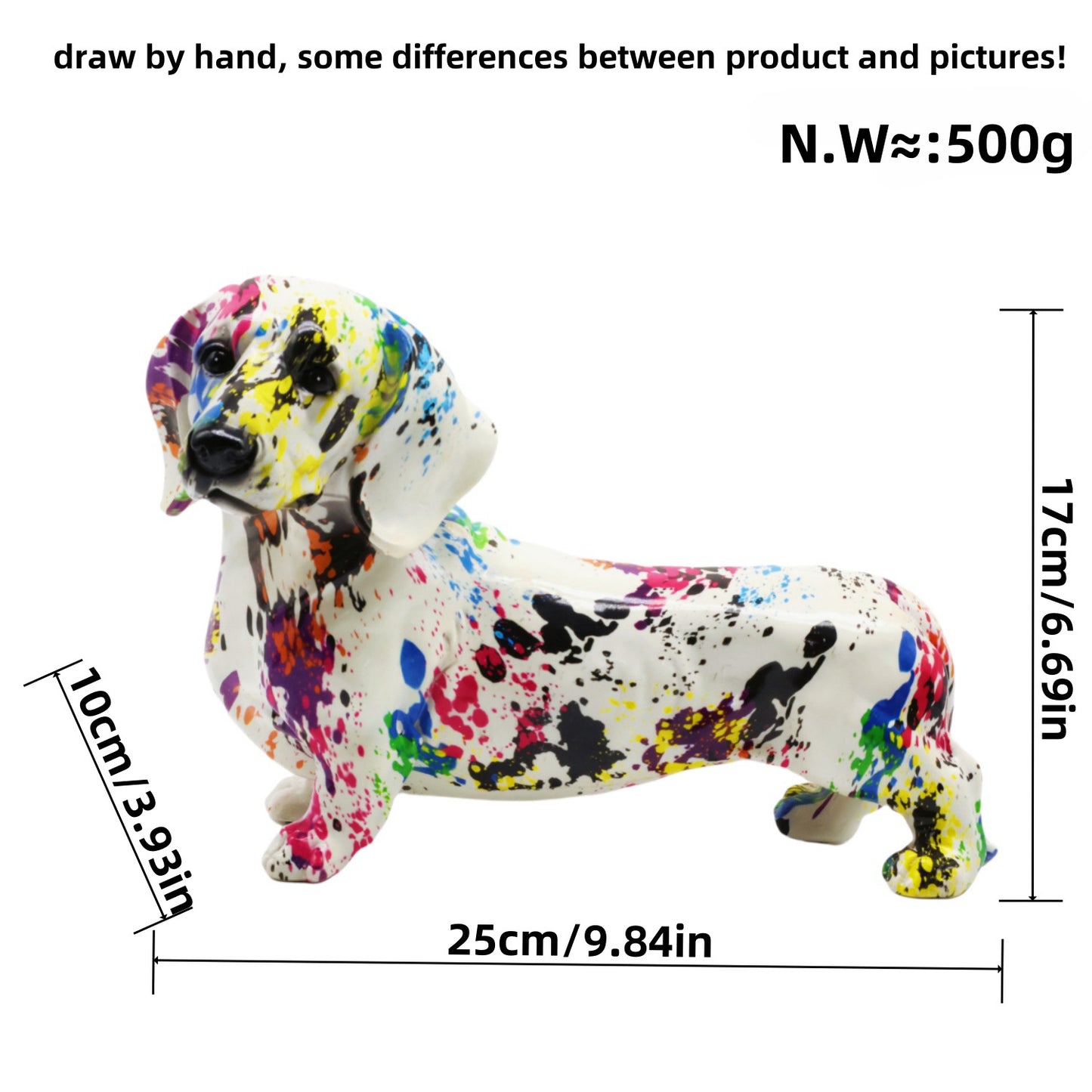 Bunte Dekofigur eines Dachshunds Brehn