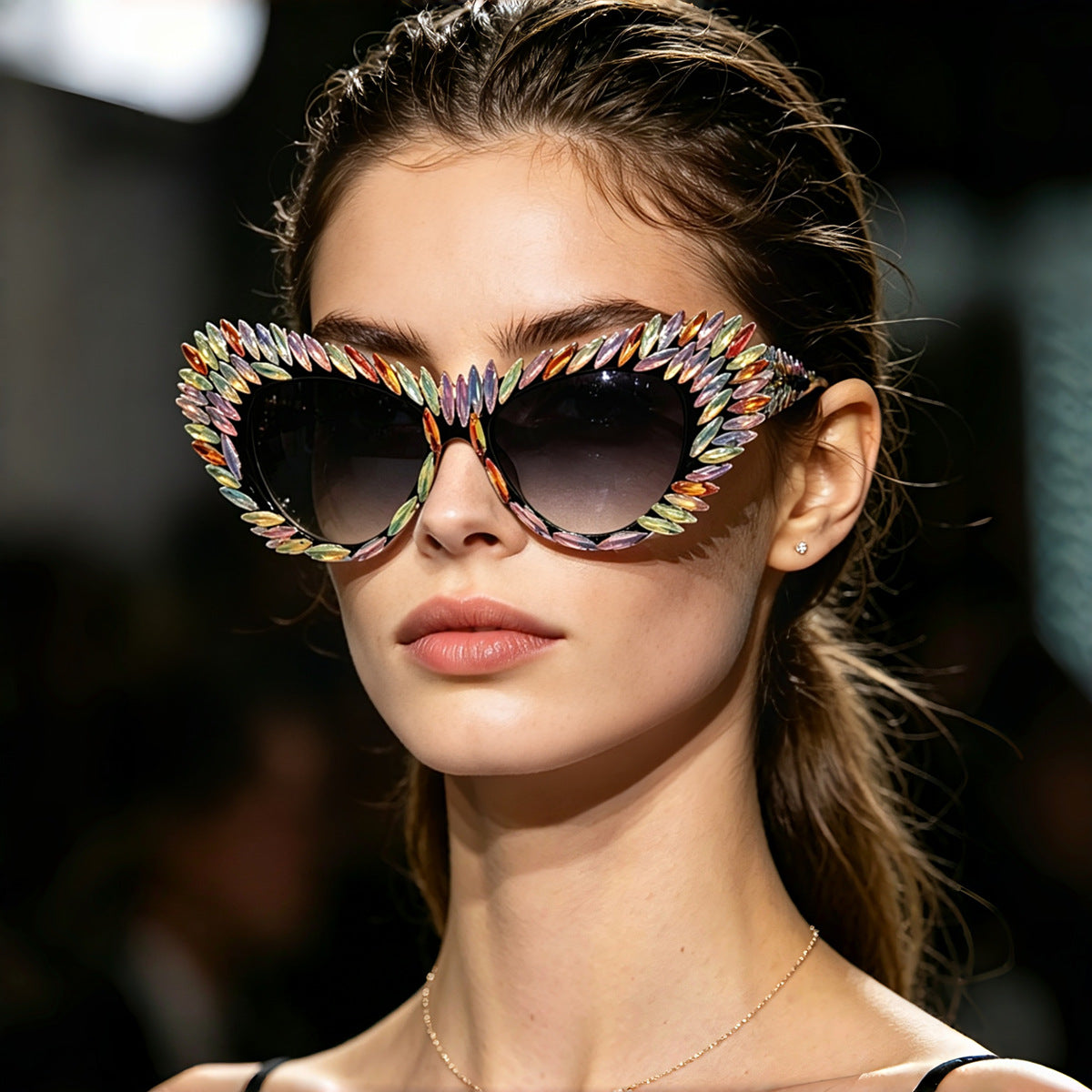 Damen extravagante Cat-Eye Sonnenbrille mit vielfältigen Schmuckdetails Brehn