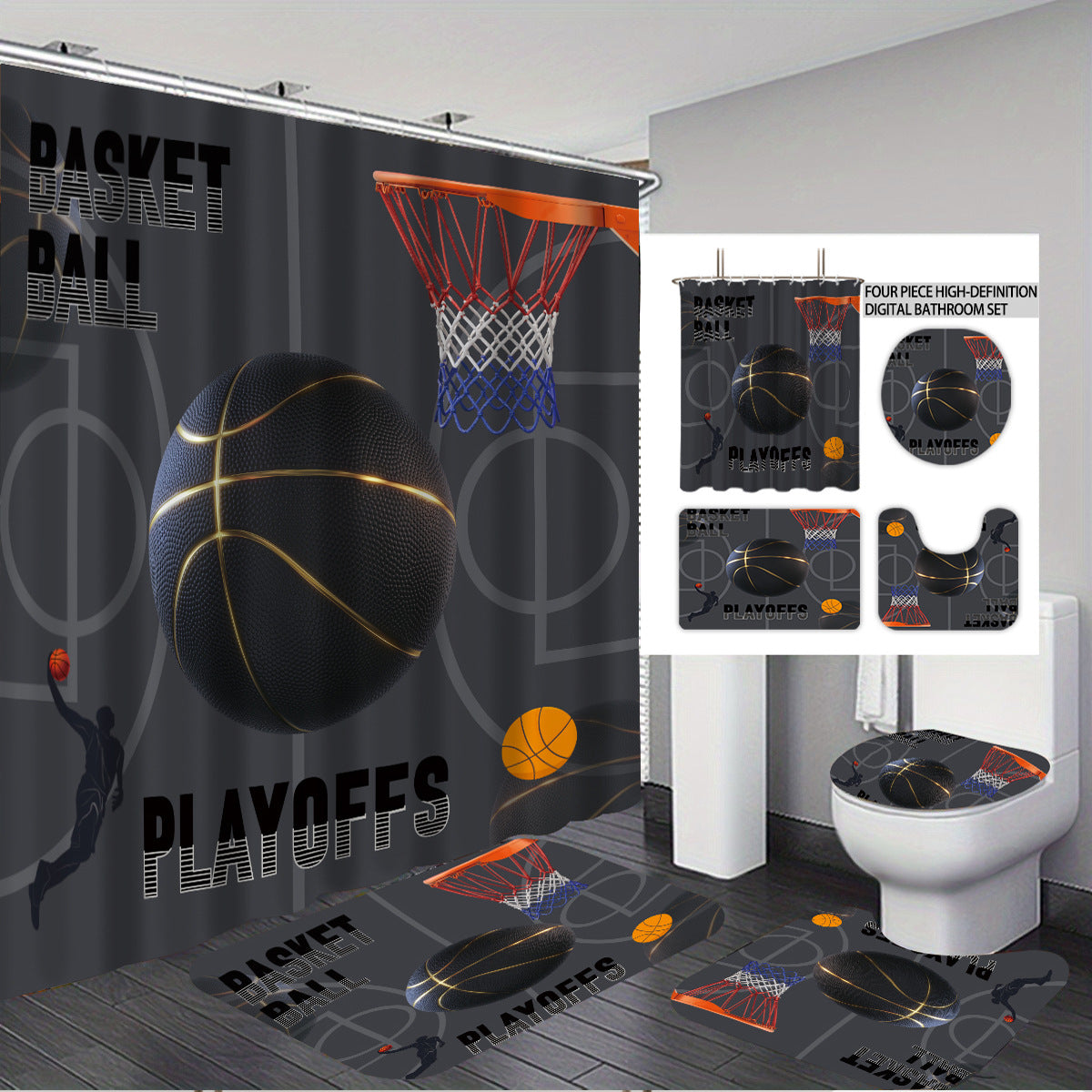 Hochauflösendes Basketball-Themen Badezimmer-Dekor Set Brehn