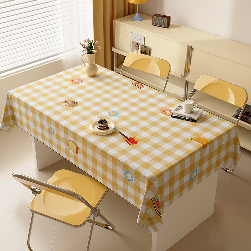 Waterproof Wipeable Gingham Rectangular Tablecloth with Playful Fruit Motifs