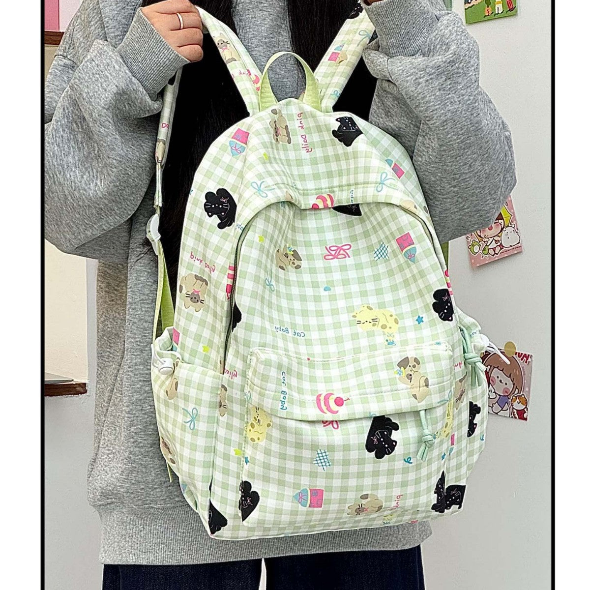 Rucksack mit Kreativem Karomuster und Verspielten Applikationen Brehn