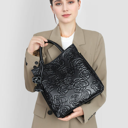 Prägung Floral Vegan Leder Top-Handle Tote mit abnehmbaren Crossbody-Träger
