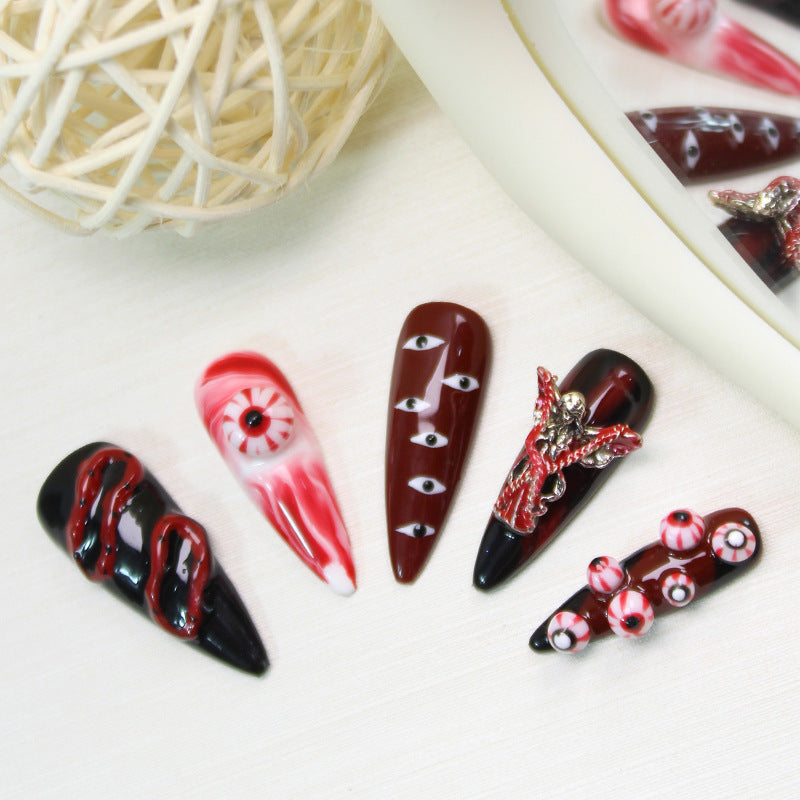 Halloween Kunstnagelset mit gruseligen Augen- und Schlangenmotiven Brehn