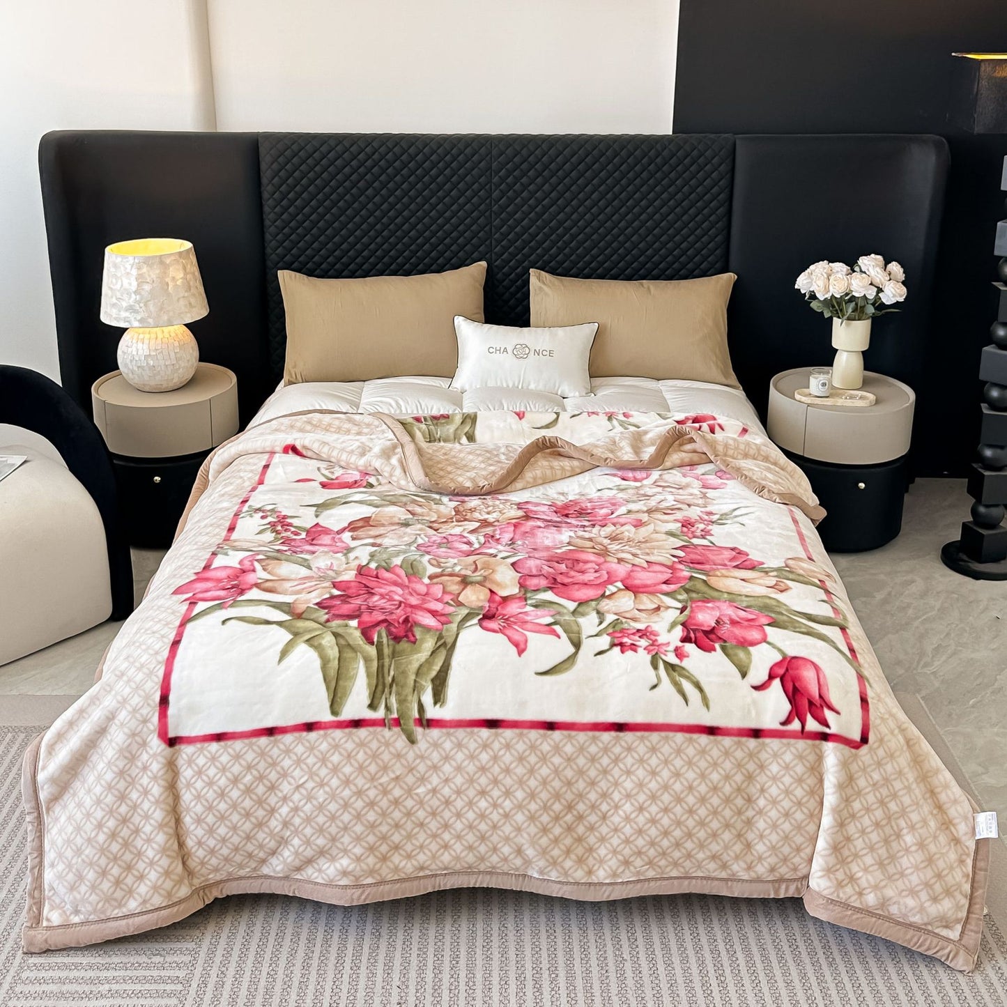 Blumengemusterte Fleece-Wurfdecke Brehn