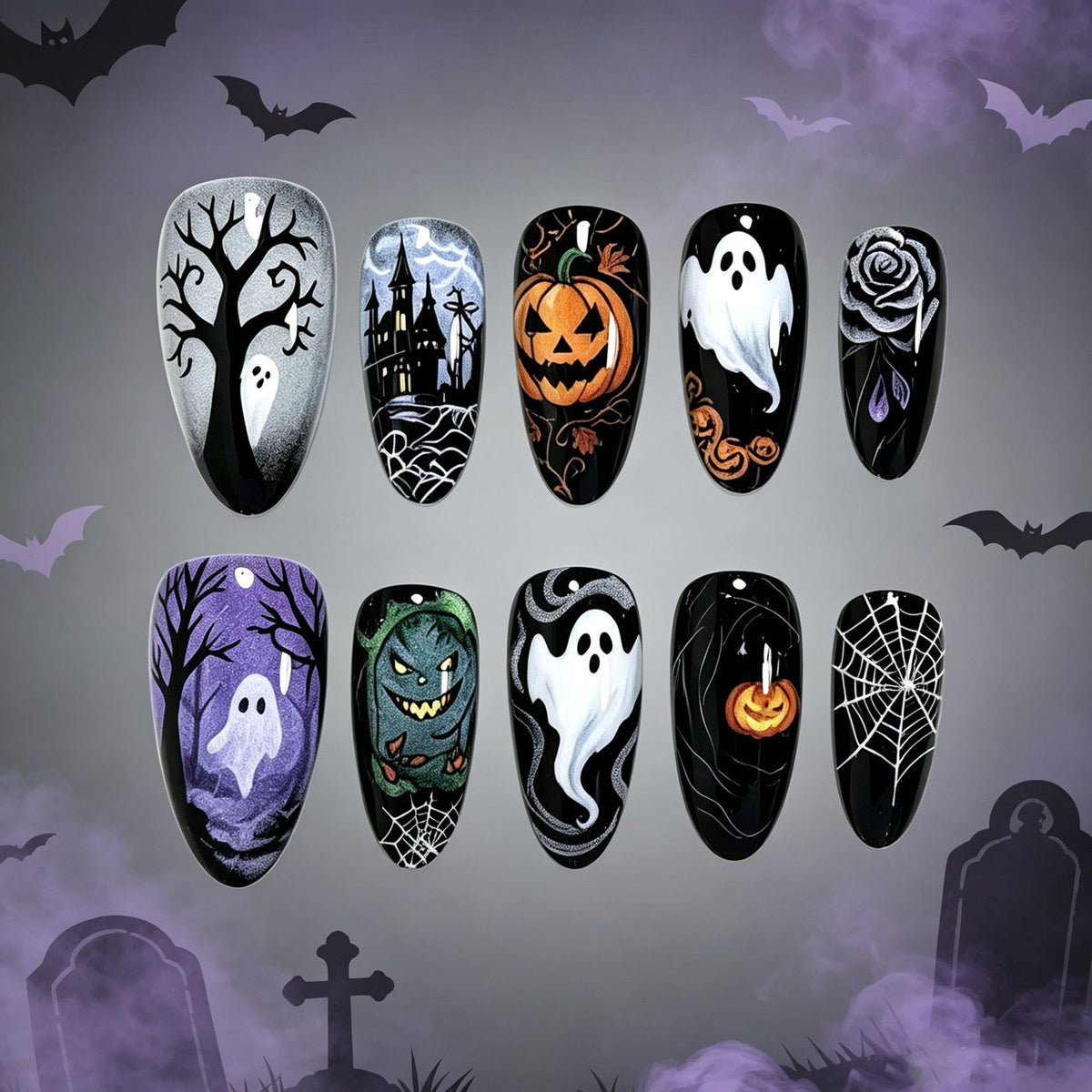 Halloween-Themen Press-On Nagelkunst Design Set Brehn