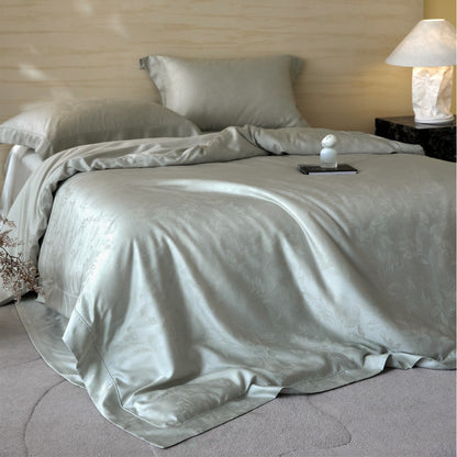 Luxus Jacquard Blattmuster Sateen Bettwäsche-Set mit verdezippertem Reißverschluss