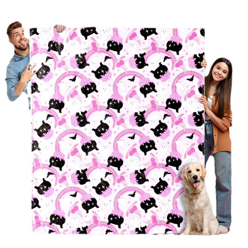 Kuscheldecke mit verspieltem Motiven von Katzen und Regenbögen Brehn