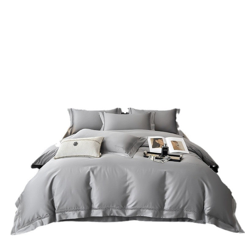 Premium gebürstetes Baumwollsatin Bettbezug Set mit Leiterstichsaum & Oxford Kissenbezüge