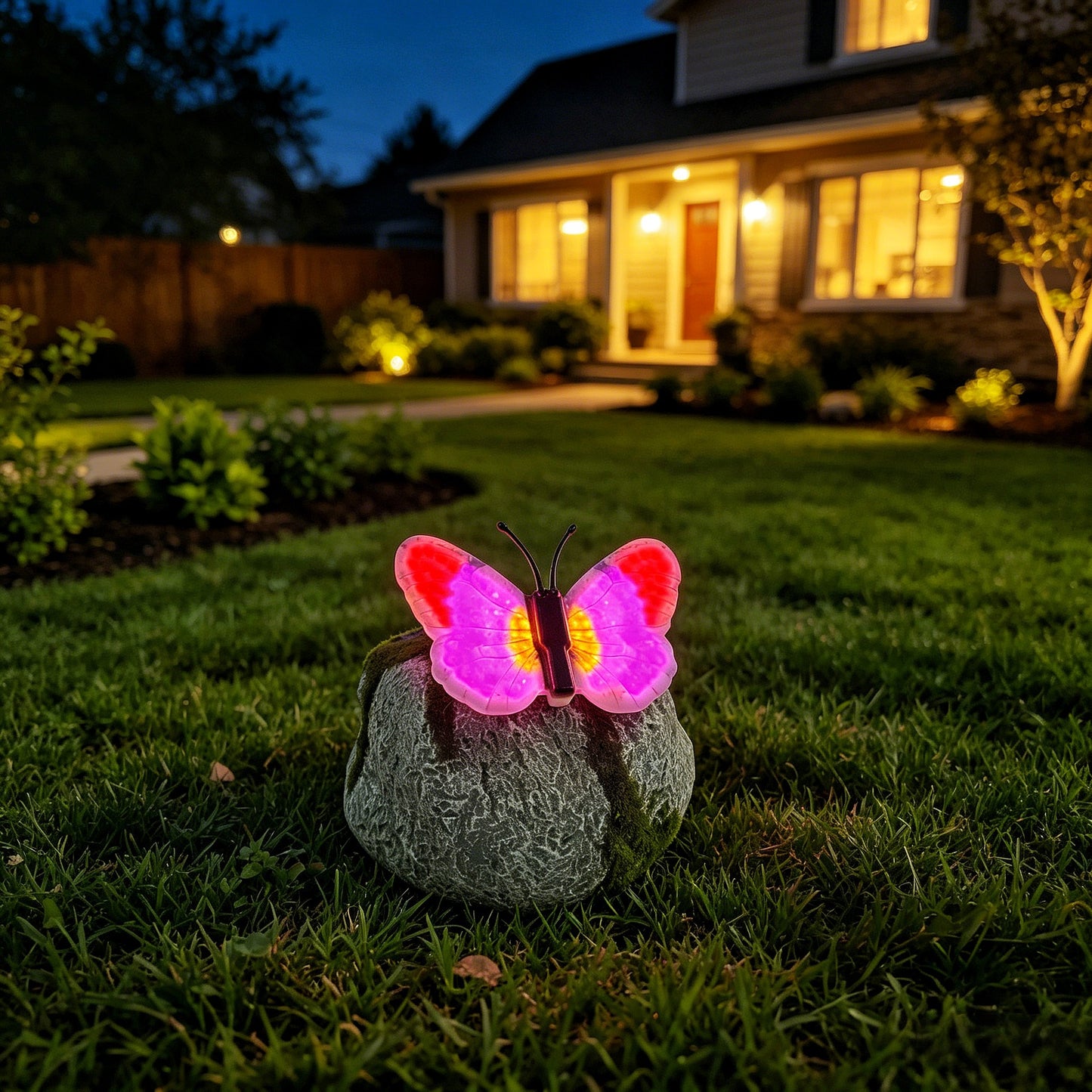 Dekorative solarbetriebene Schmetterlings-Stein-LED-Gartenakzent Brehn
