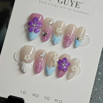 Dekorativer Floral Press-On Nail Set Brehn