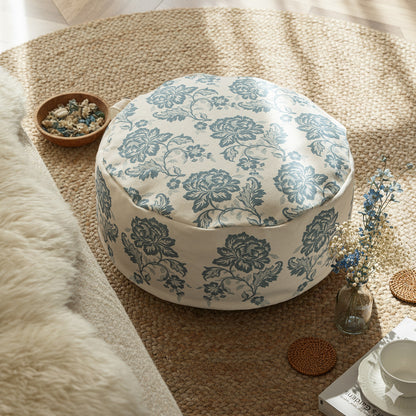 Runder Sitzpouf mit floraler Jacquard-Webung, stabilem Polsterkern und Tragegriff Brehn