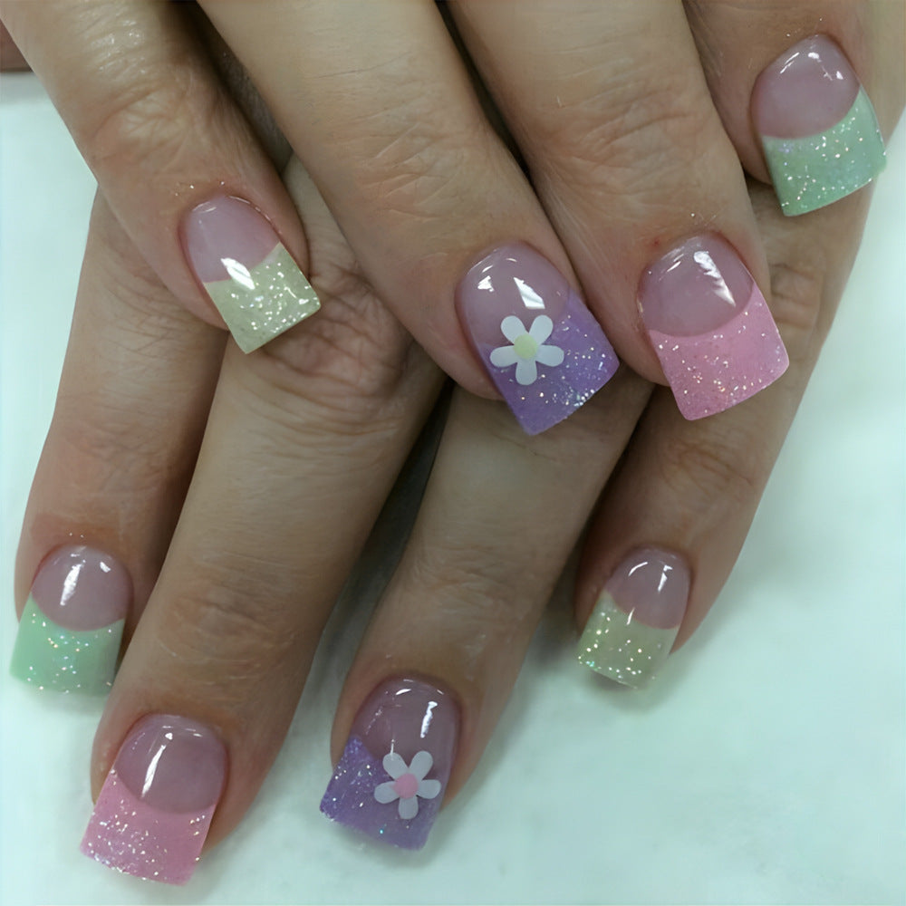 Glitzernde Pastellblumen Press-On Nägel Brehn