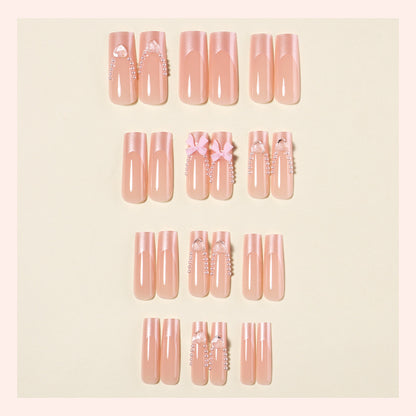 Dekoratives Press-On Nail Art Set mit Perlen und Schleifen Brehn