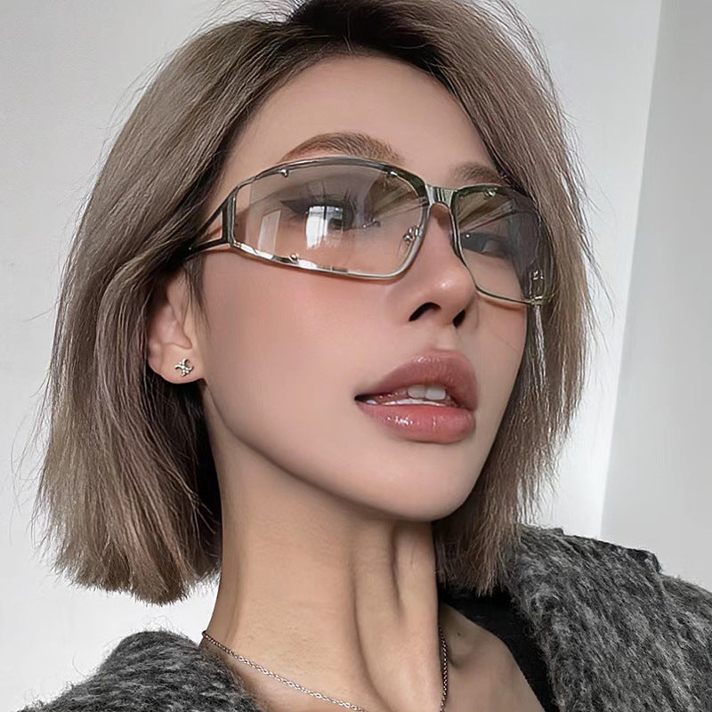 Damen modische Sonnenbrille mit futuristischem Design und exquisitem Metallrahmen Brehn