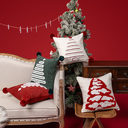 Urlaubs-Tufted-Chenille-Quadrat-Wurfkissen mit erhöhtem Baum-Motiv und verstecktem Reißverschluss
