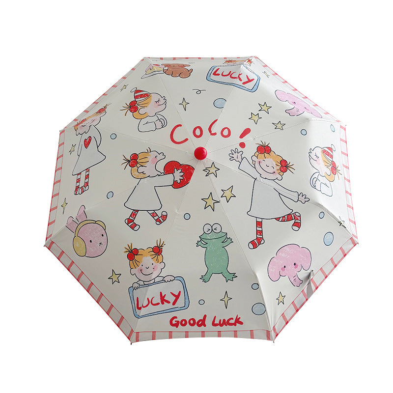 Damen Faltbarer Regenschirm mit verspieltem Kindermotiv Brehn