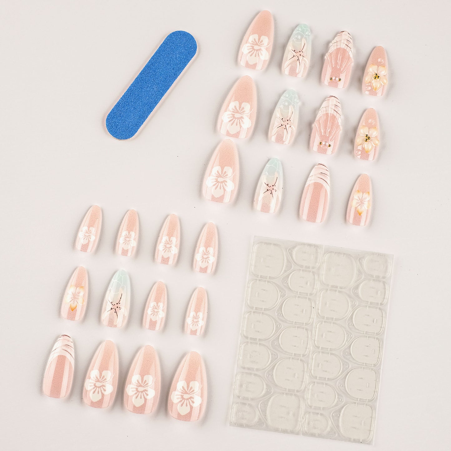 Künstlerisches 3D-Blumen-Press-On-Nagelset Brehn