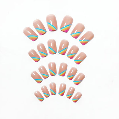 Elegante Regenbogen French Tip Nagelkunst Brehn