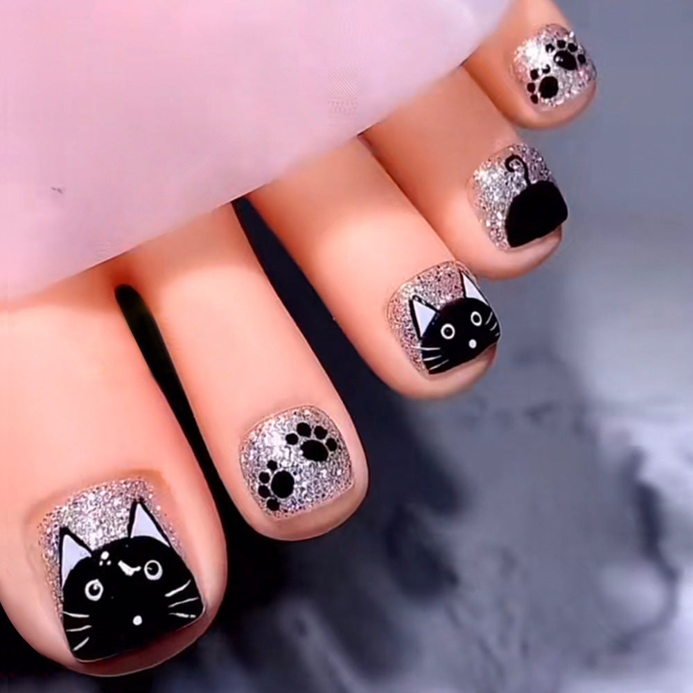 Fußnagelkunst mit Katzenmotiv Brehn