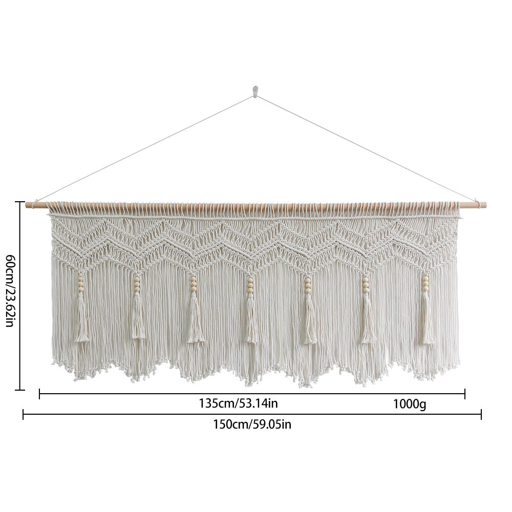 Eleganteres Makramee-Wandbehang mit künstlerischen Fransen und geometrischen Mustern
