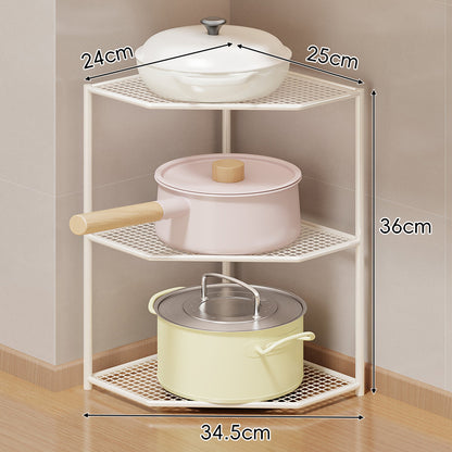 Eck-Drei-Stufen-hexagonaler Metall-Mesh-Küchen-Töpfe-und-Pfannen-Organizer-Regal
