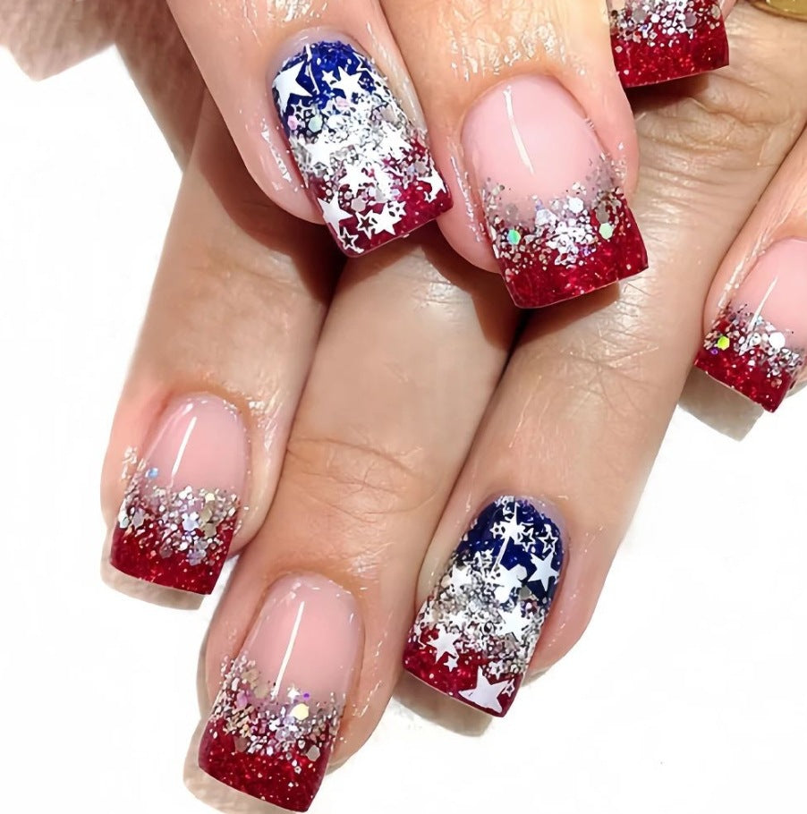 Patriotische Glitzer-Nagelkunst Brehn