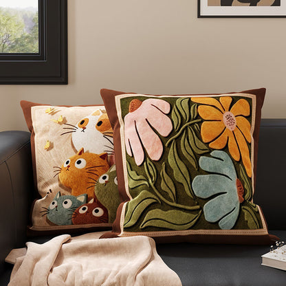 Decorative Tufted Velvet Throw Pillow Cover with Raised Floral Appliqué
