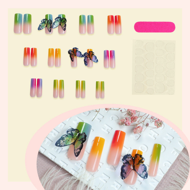 Künstlerisches Press-On Nagelset mit Schmetterlings- und Farbverlauf-Design Brehn