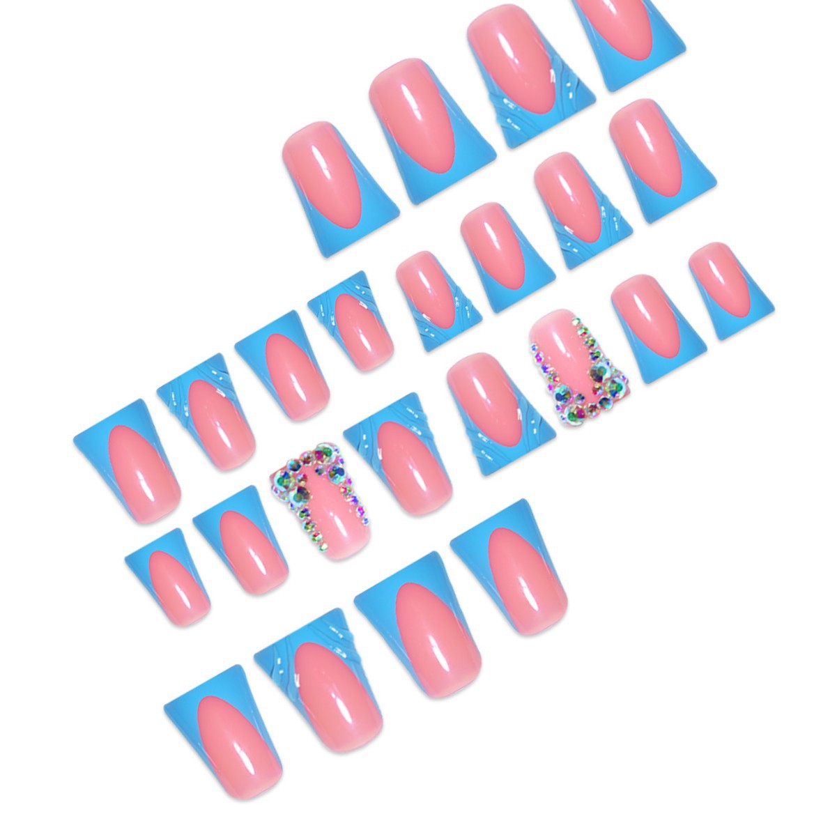 Dekorative Press-On Nail Art Erweiterungen mit Strass-Akzenten Brehn