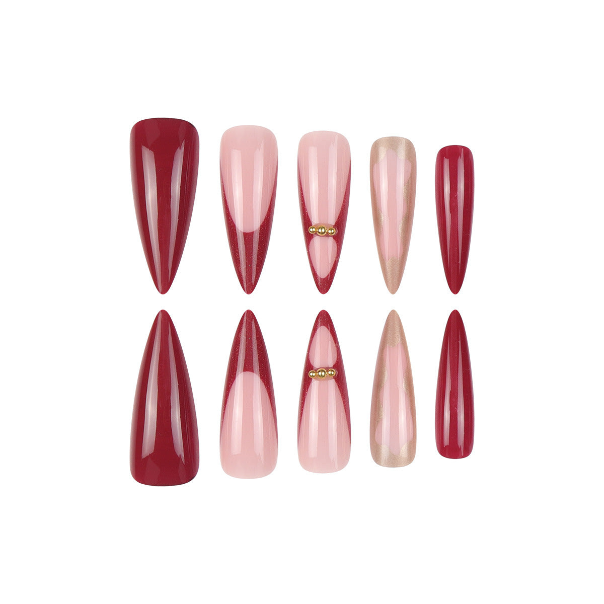 Gradient Stiletto Druck-auf-Nägel mit goldenen Akzenten Brehn