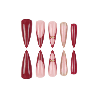 Gradient Stiletto Druck-auf-Nägel mit goldenen Akzenten Brehn
