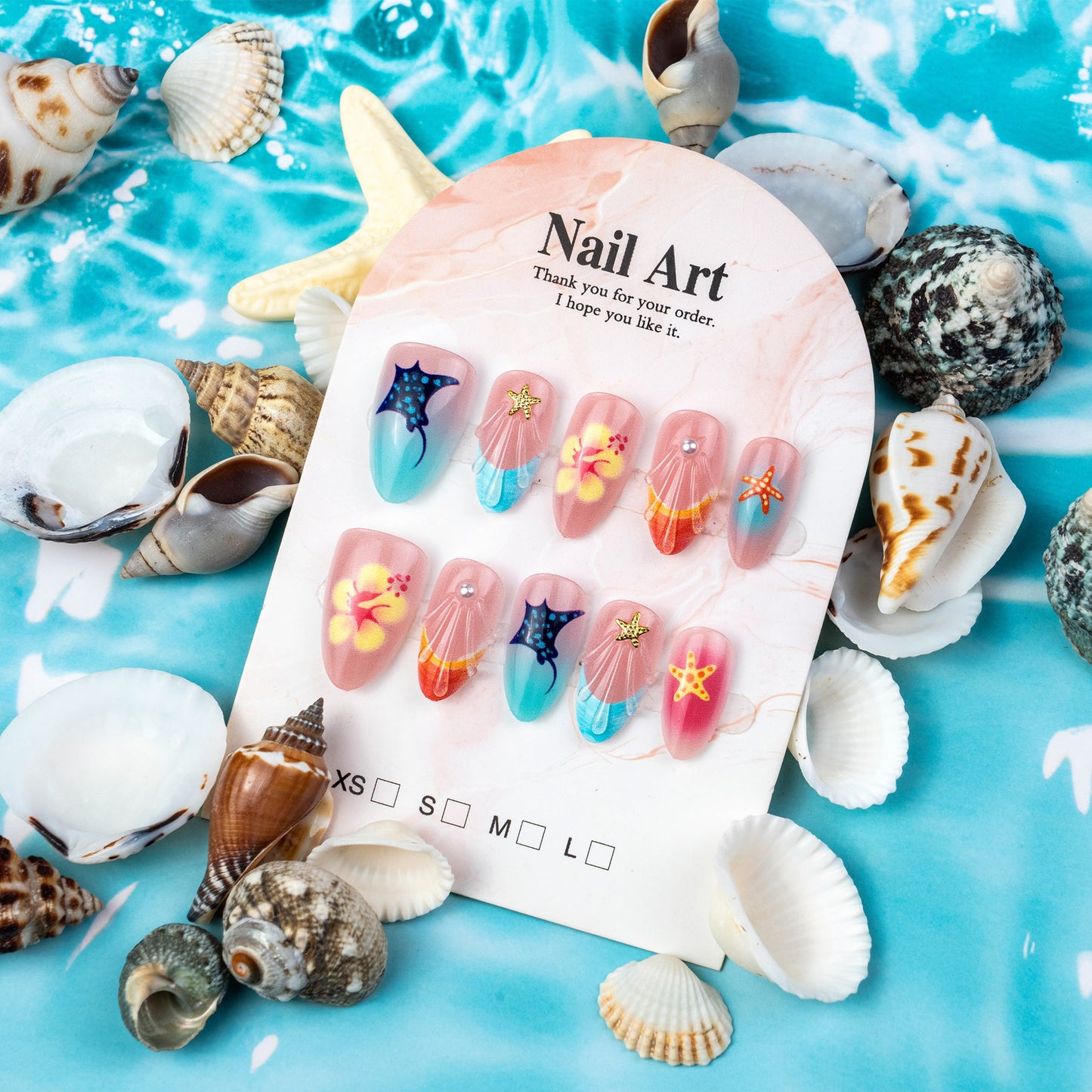 Künstlerisches vom Ozean inspiriertes Press-On-Nagelkunst-Set Brehn