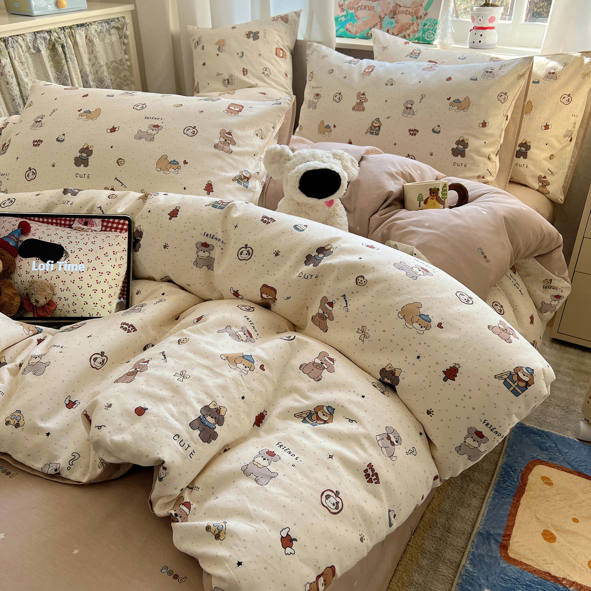 Cartoon Kitty Leopardenmuster Baumwoll Bettwäsche Set