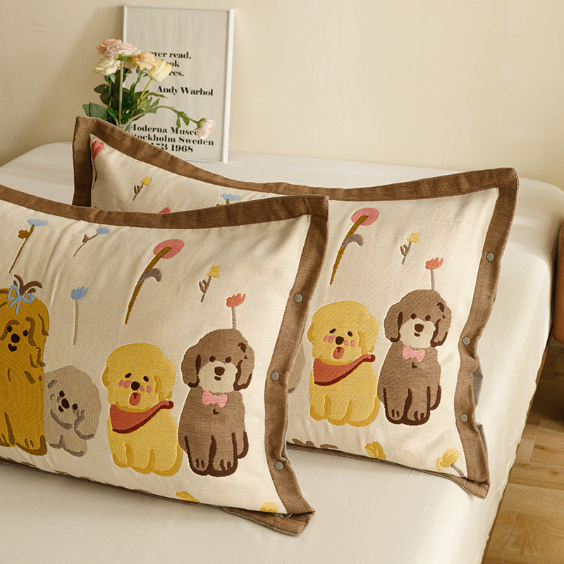 Kinder- und Jugend-Kissenbezug-Set mit niedlichem Haustiermotiv, Herz-Print und Knopfverschluss