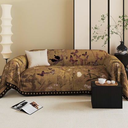 Reversible Jacquard Botanical Sofa Throw Slipcover with Anti-Slip Hem