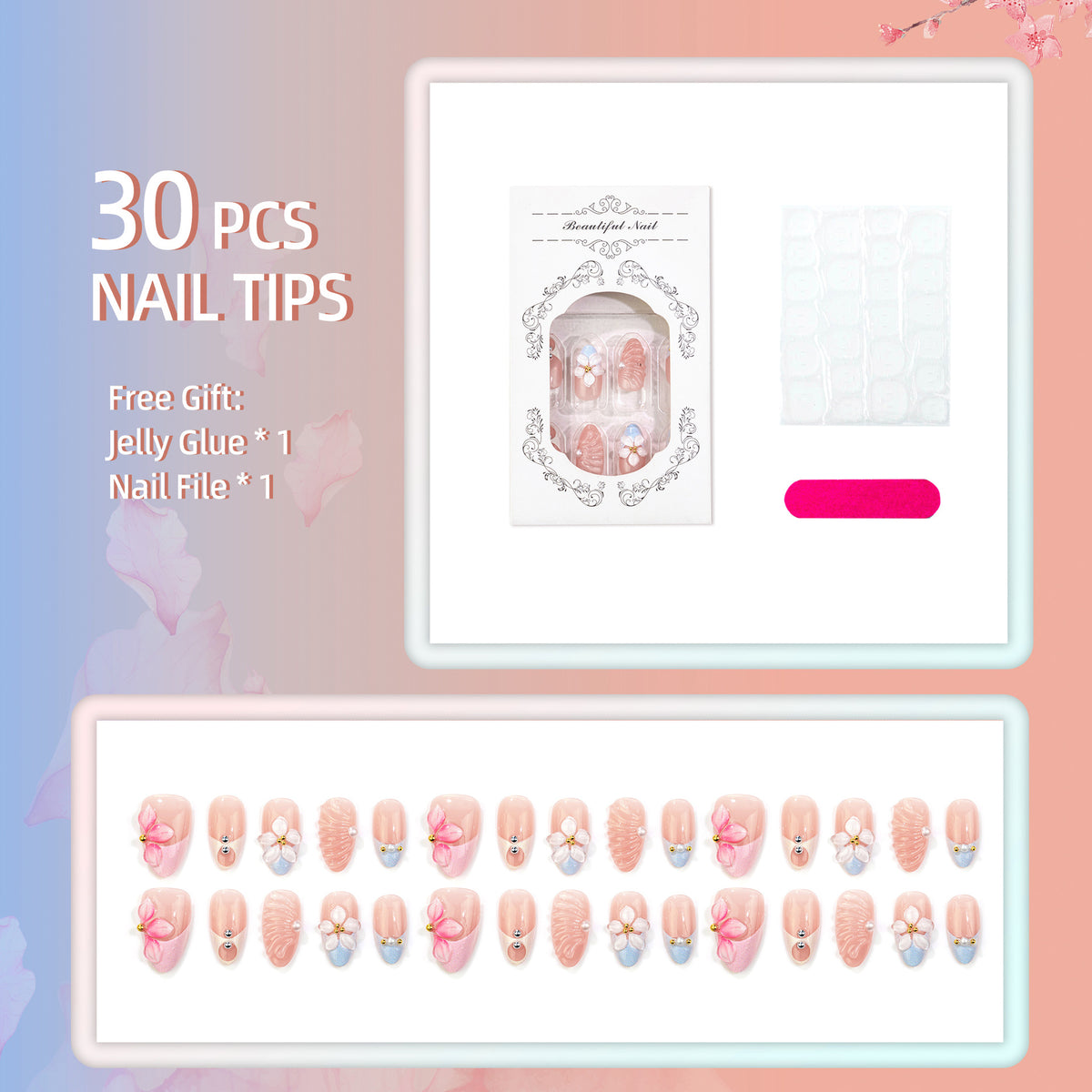 Blumenmuster Press-On Nagelkunst Set