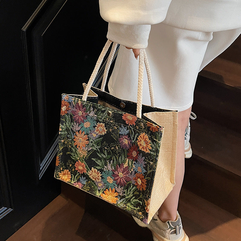 Blumen bestickte Canvas-Shopper-Tasche  1790616925