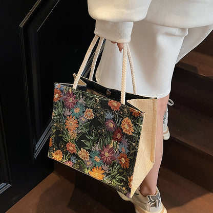 Blumen bestickte Canvas-Shopper-Tasche  1790616925