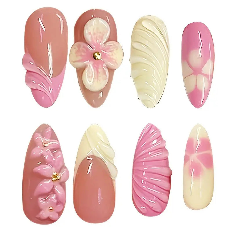 Künstlerische 3D Blumen Press-on Nagelkunst Brehn
