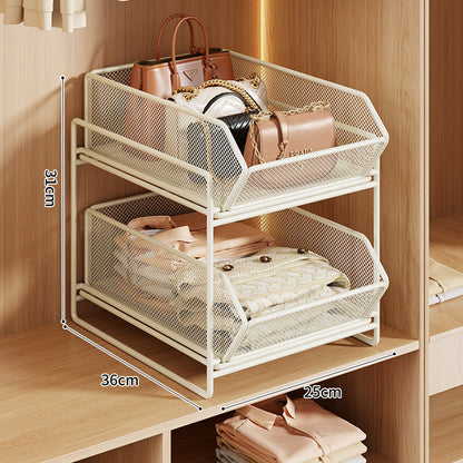 Doppel-Layer Metall-Mesh Ausziehbarer Kleiderschrank-Organizer für Handtaschen und gefaltete Kleidung