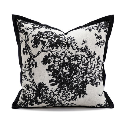 Quadratischer Jacquard-Kissenbezug mit monochromem Baum‑Motiv und kontrastierender Keder Brehn