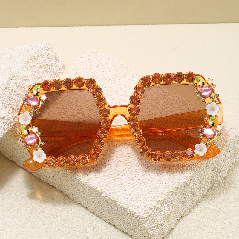 Damen extravagante Hexagon-Sonnenbrille mit Kristallverzierung Brehn