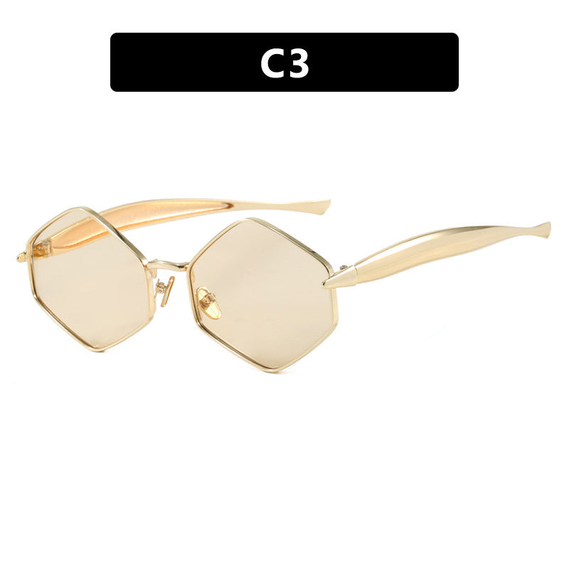 Damen hexagonale Sonnenbrille mit elegantem Metallrahmen und UV-Schutz Brehn