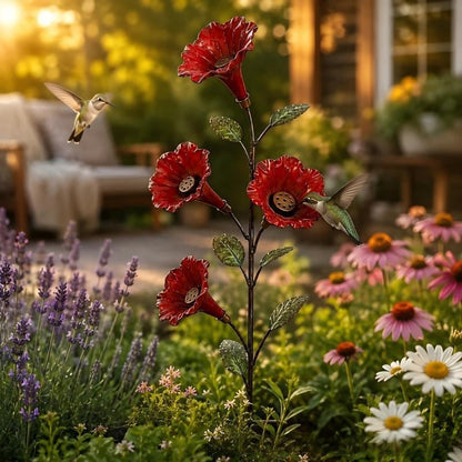 Stabiles Garten-Deko-Büschel mit Blüten und Hummingbird Brehn