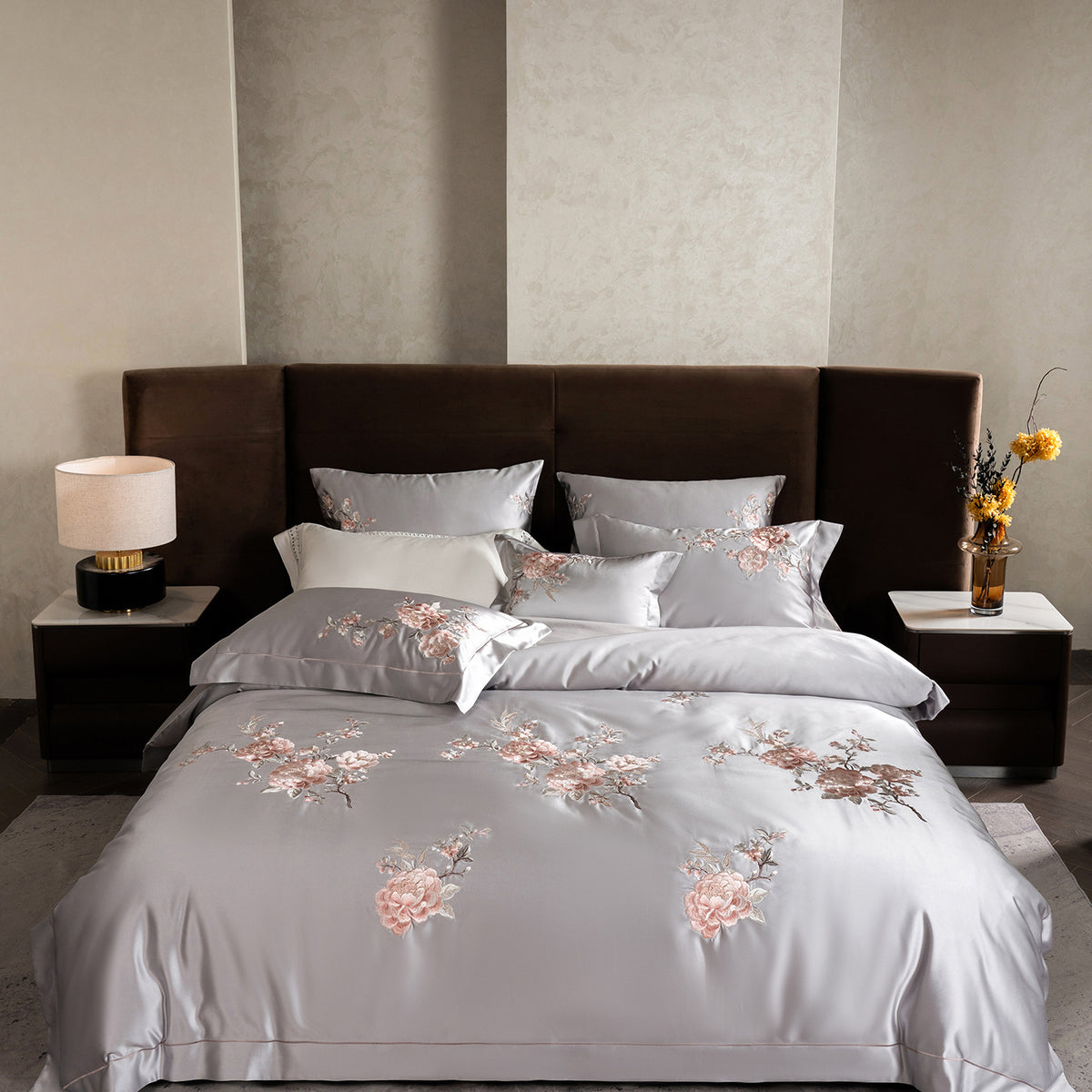Bestickte Satin Bettdeckenbezug Bettwäsche Set